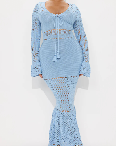 LIGHT BLUE FASHION NOVA CROCHET DRESS FASHION BEACHWEAR SUMMER STYLE